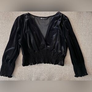 Zara black long sleeve velvet top